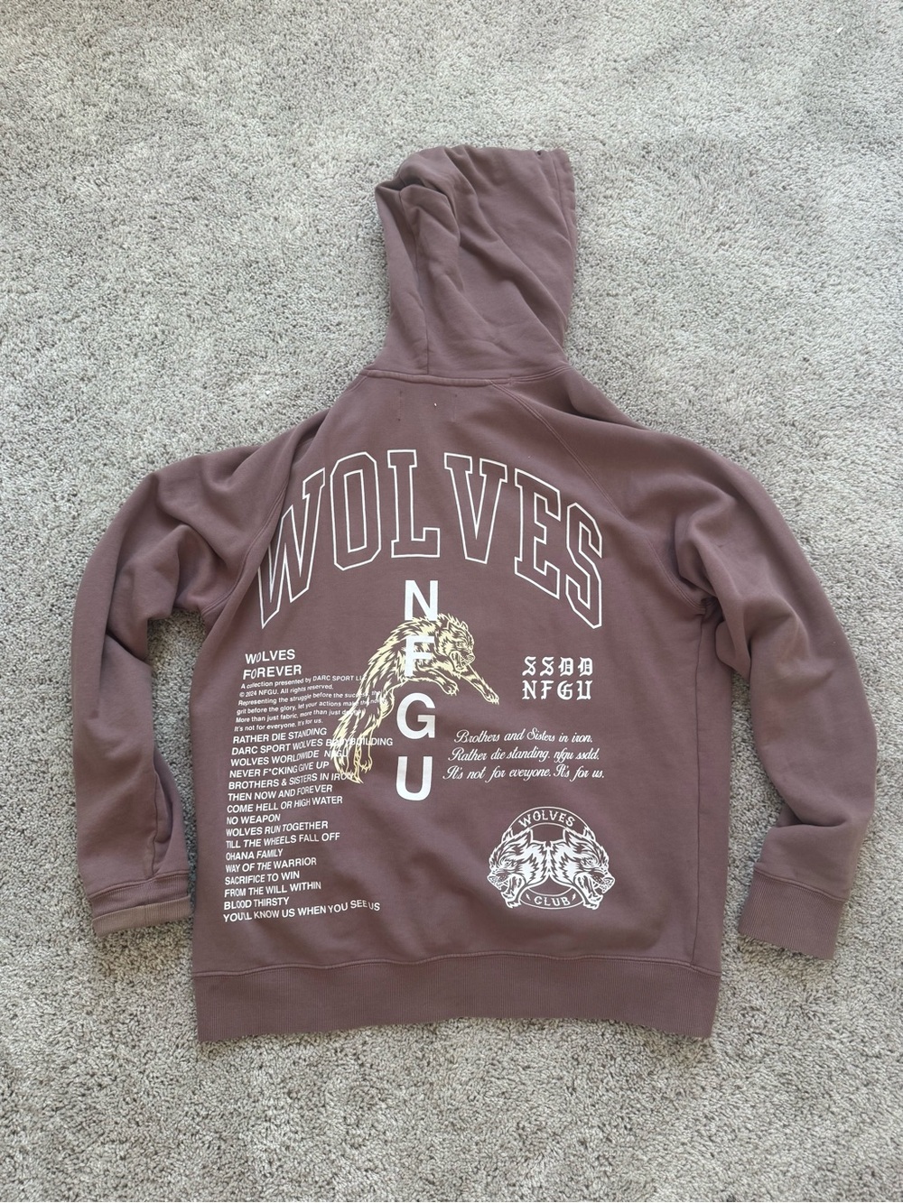 WOLVES Graphic Hoodie in Mauve Brown